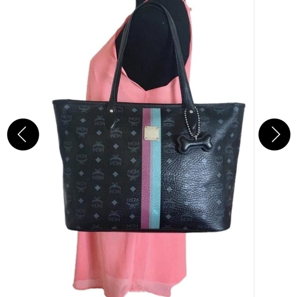 MCM Black Tote with Multicolor Stripes - Picture 11 of 12